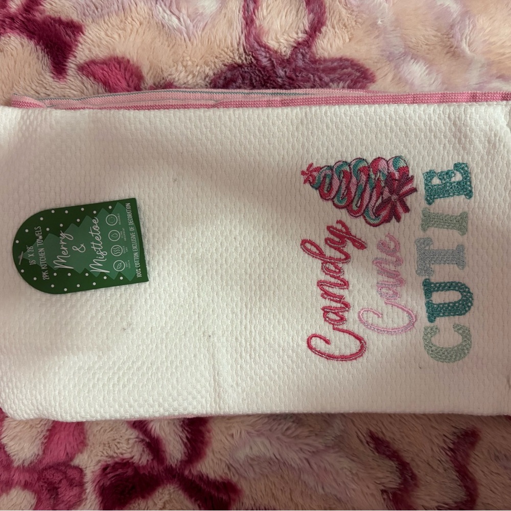 White 'Candy Cane Cutie' Embroidered Kitchen Towel 2 PK